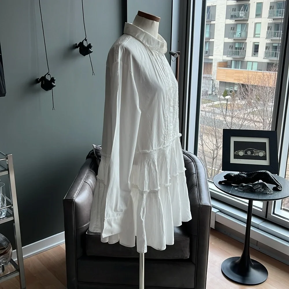 New Free People Billie Pleated Tiered Mini Dress in White - Picture 4 of 6